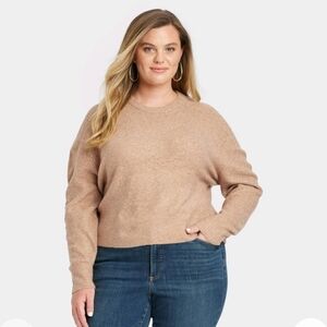 Women's Cozy Knit Crewneck Pullover Sweater - Universal Thread Tan